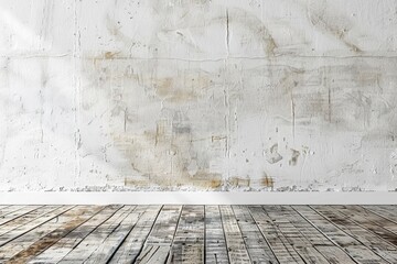 A textured wall with wooden floor creating a rustic atmosphere, perfect for backgrounds or interior design concepts.