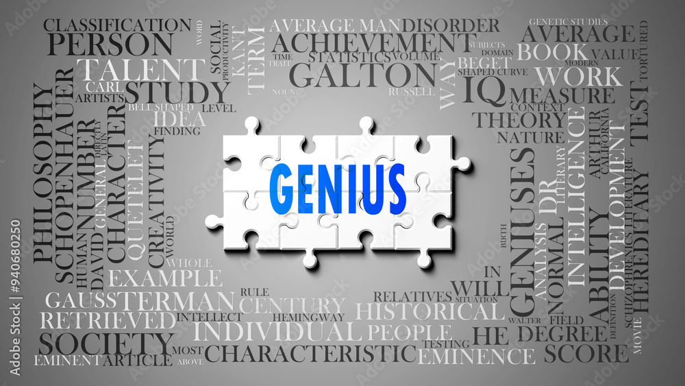 Genius as a complex subject, related to important topics. Pictured as a ...
