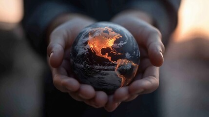 Wall Mural - Hands Holding a Glowing Earth: Symbolizing Global Responsibility and Environmental Awareness