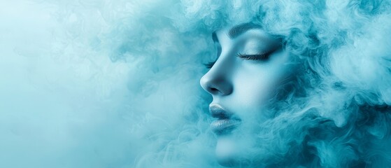 Wall Mural -  A woman with closed eyes and smoke emanating from her face