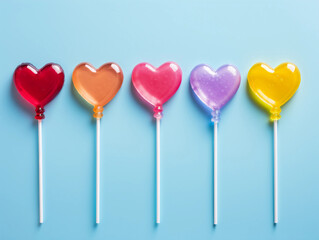 Poster - Row of Heart-Shaped Lollipops in Various Colors