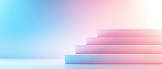 Wall Mural -  A tight shot of stairs against a white floor, backed by a blue-pink sky