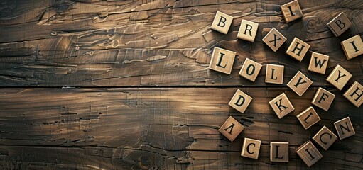 Alphabet Blocks on Rustic Wooden Background