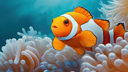 Clownfish Swimming in Coral Reef