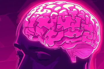 Sticker - Surreal digital illustration of a human brain with a neon glow symbolizing creativity intelligence and the power of thought in a vibrant futuristic design