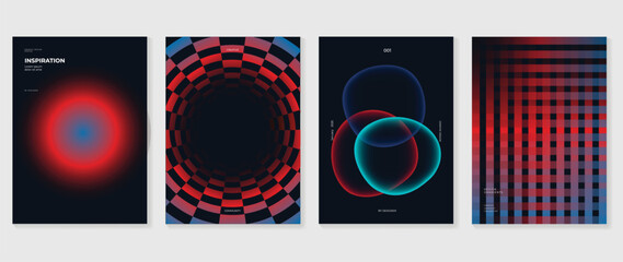 Modern gradient poster background vector set. Minimalist style cover template with vibrant perspective geometric prism shapes collection. Ideal design for social media, cover, banner, flyer.