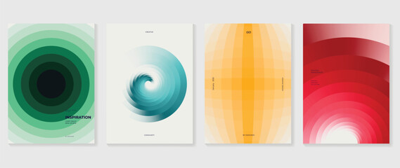 Modern gradient poster background vector set. Cver template with vibrant perspective geometric prism shapes collection. Ideal design for social media, cover, banner, flyer.