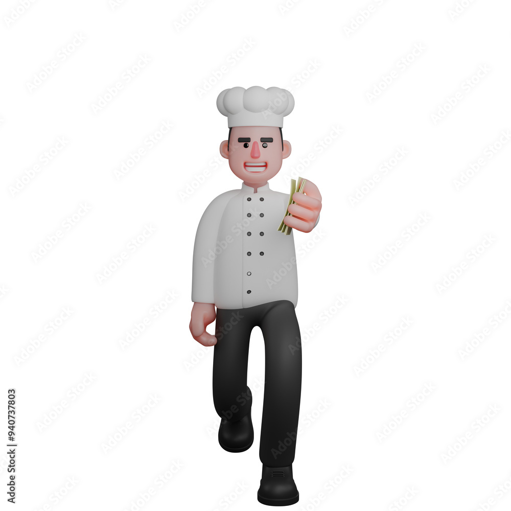 Professional Male Chef in 3D Animation. A chef is confidently walking ...