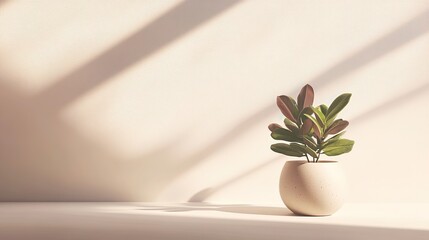 Small potted plant with long shadows, minimalist and natural decor for indoor spaces