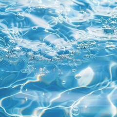 Water drop close up background. Blue water surface with ripples.