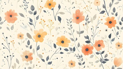 Sticker - a seamless pattern with spaced out muted soft. A vibrant and whimsical floral pattern featuring a variety of colorful flowers and delicate leaves on