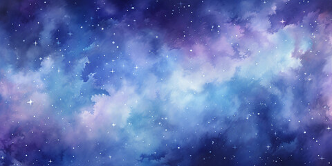 Watercolor universe Sky stars deep space Violet blue