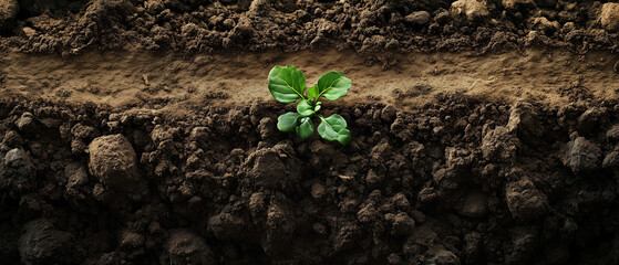 Wall Mural - Young Plant Sprouting Through Rich Soil