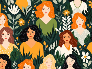 Wall Mural - Women seamless pattern