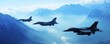 © Aris Suwanmalee - Three fighter jets flying in formation over a mountain range.