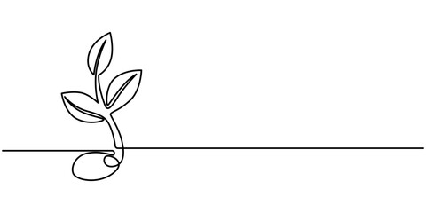 Sprout Continuous Line Illustration, Single line drawing of a plant, Plant growing continuous one line art drawing of tree plant outline vector illustration, Growing sprout one line art .