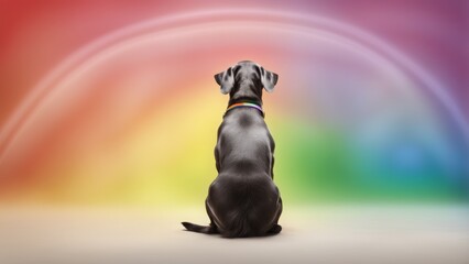 Wall Mural - dog looks at the rainbow