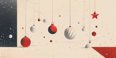 Wall Mural - A Christmas scene with many red and white ornaments hanging from the ceiling