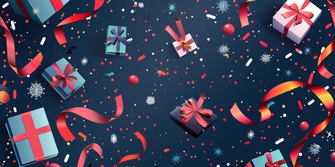 Wall Mural - A festive scene with many presents and a red ribbon