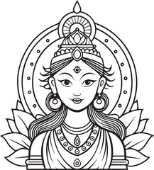 Wall Mural - sharad purnima line art vector