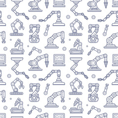 Automated robotic arm, Mechanical hand robot outline doodle hand drawn seamless pattern