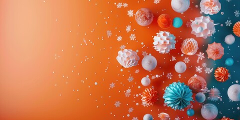 Wall Mural - A colorful background with many different colored balls and flowers