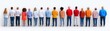 © Enjoy - A Tapestry of Humanity: Diverse individuals stand shoulder to shoulder, their backs turned, forming a vibrant line against a clean backdrop. This image symbolizes unity, diversity