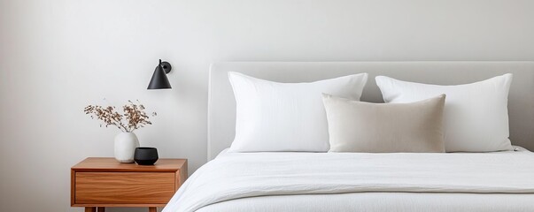 Minimal bedroom with clean lines and a soft, muted color palette, calm and serene, modern design