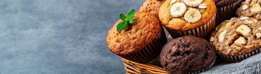 Wall Mural - A basket of muffins with bananas and chocolate chips