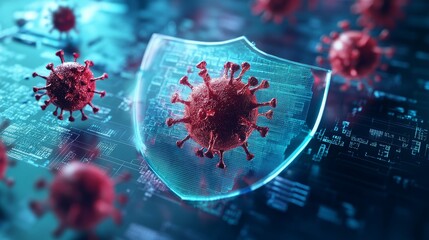 Protection shield or safety guard against viruses on a secure background, representing insurance and medical concepts. Rendered in 3D.