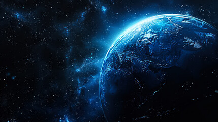 Wall Mural - A stunning view of Earth illuminated in blue against the dark backdrop of space
