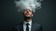© mischenko - Male businessman in suit and tie with head full of smoke clouds made