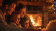 © Евгений Архипов - A close-up of a family gathered around a cozy fireplace, their faces illuminated by the warm glow