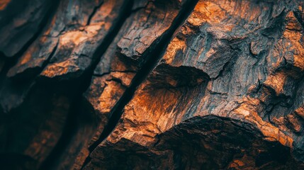 Wall Mural -  A tight shot of a felled tree's bark, displaying intricate browns and blacks