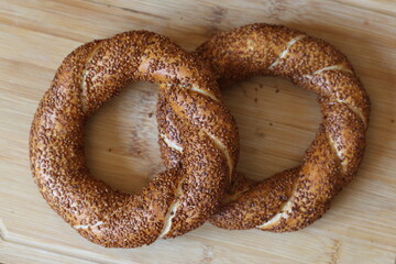 Wall Mural - turkish bagels or simit isolated on the table