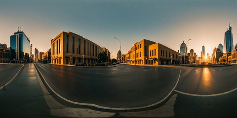 Full 360 degrees seamless spherical panorama HDRI equirectangular projection of An atmospheric urban street. Texture environment map for lighting and reflection source rendering 3d scenes.	
