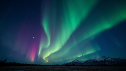 aurora borealis over snowy mountains. magical sky