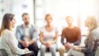 © Mari - 'Counseling Circle with Blurred Focus: Mental Health Support' - A therapy group engaged in discussion, with a gently blurred background for emphasis.