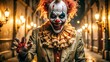 © OlgaNeuroArt - Sinister Clown Reaching Out on Dark City Street with Lantern Lights