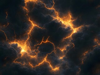 Black sky with orange lightning, dark clouds