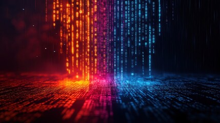 Digital Fortress: Binary Code Rain on Secure Network, Cybersecurity Concept