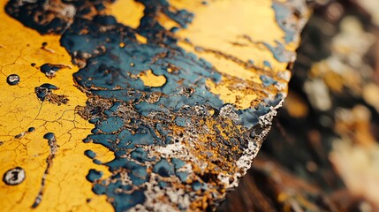 Canvas Print -  A tight shot of a yellow, blue, and black object with water droplets on its surface