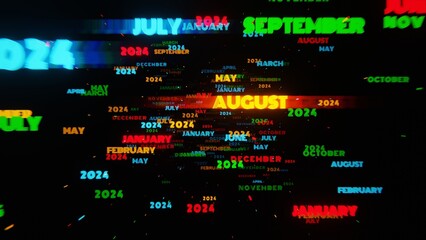 Poster - Surreal Neon Calendar with Months and Years in Dynamic Motion