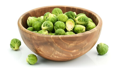 Wall Mural - Bowl of fresh Brussels sprouts isolated on white