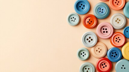 Wall Mural - a collection of colorful buttons arranged on a light solid color background, with ample copy space f