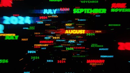 Aufkleber - Surreal Neon Calendar with Months and Years in Dynamic Motion