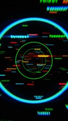 Poster - Abstract spiral with days of the week in neon colors on a dark background