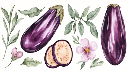 Poster - Watercolor Eggplant Illustration for Recipes, Menus, and More