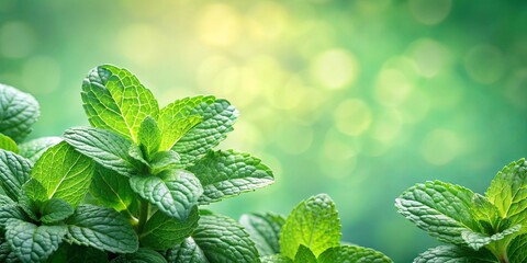 Canvas Print - Fresh mint leaves on a vibrant green background, mint, leaves, green, background, aromatic, herb, plant, organic, natural