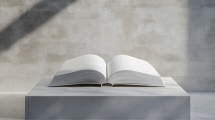 Sticker - Open Book Resting on a White Platform Against a Gray Wall